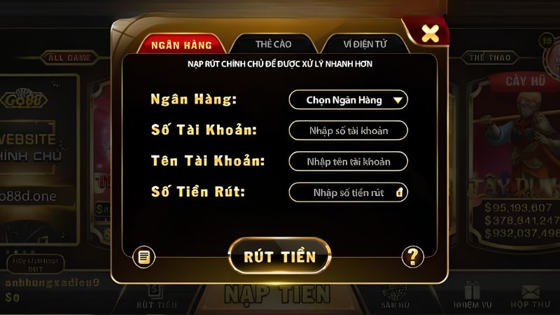 Quy trình rút tiền Go88 được thiết kế tối ưu, dễ thao tác và tốc độ xử lý giao dịch nhanh